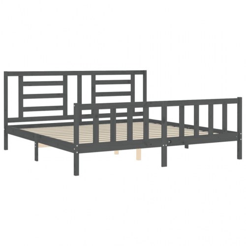 Sengeramme med sengegavl 200x200 cm massivt træ grå