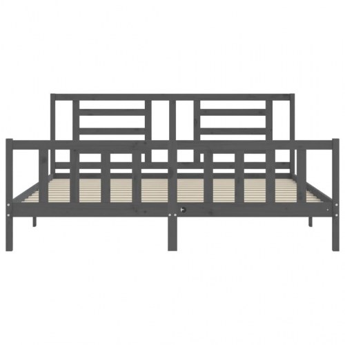 Sengeramme med sengegavl 200x200 cm massivt træ grå