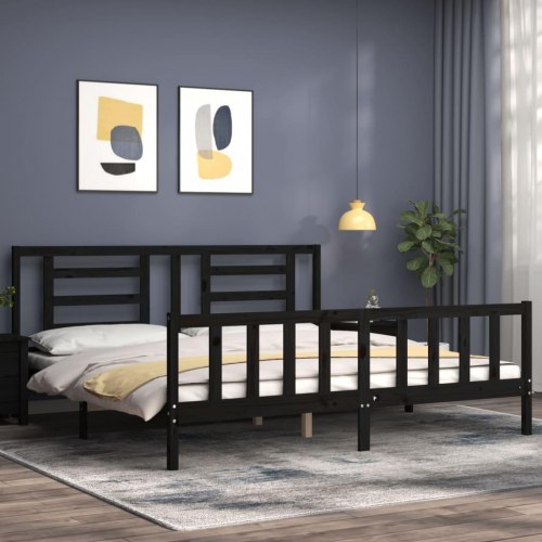 Sengeramme med sengegavl 200 x 200 cm - sort