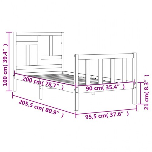 Sengeramme uden madras 90x200 cm massivt fyrretræ