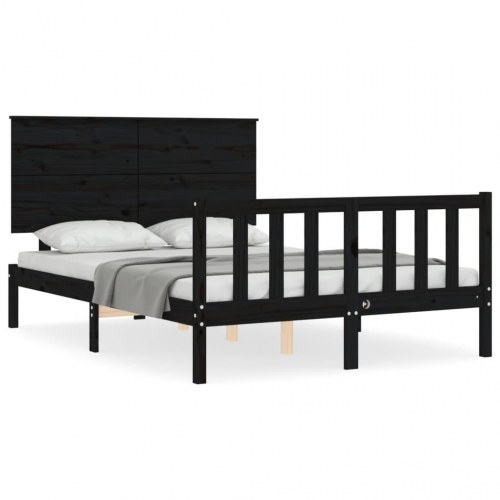 Sengeramme med sengegavl 140x190 cm massivt træ sort