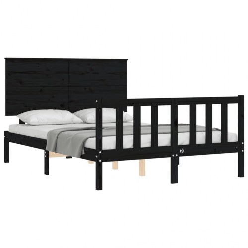 Sengeramme med sengegavl 140x190 cm massivt træ sort