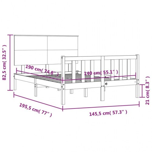 Sengeramme med sengegavl 140x190 cm massivt træ sort