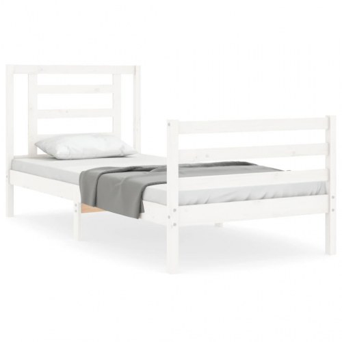 Sengeramme med sengegavl 100x200 cm massivt træ hvid