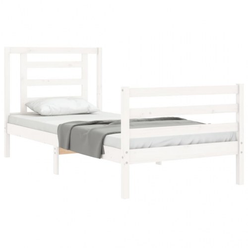 Sengeramme med sengegavl 100x200 cm massivt træ hvid
