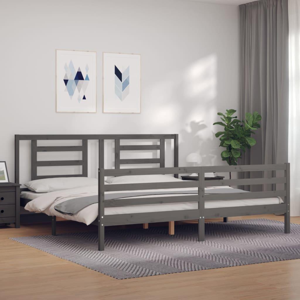 Sengeramme Med Sengegavl Dobbelt Massivt Træ - Grå / 200 x 200 cm