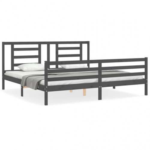 Sengeramme med sengegavl 200x200 cm - massivt fyrretræ, grå