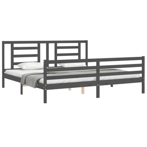 Sengeramme med sengegavl 200x200 cm - massivt fyrretræ, grå