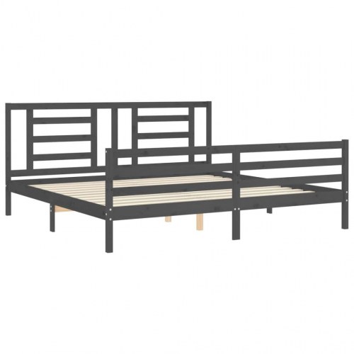Sengeramme med sengegavl 200x200 cm - massivt fyrretræ, grå
