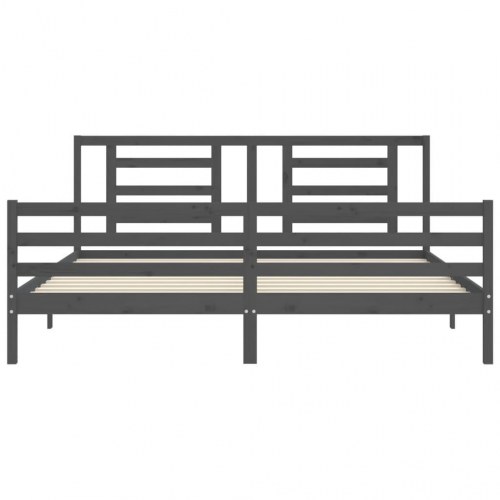 Sengeramme med sengegavl 200x200 cm - massivt fyrretræ, grå