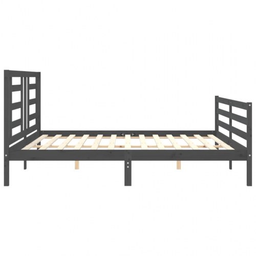 Sengeramme med sengegavl 200x200 cm - massivt fyrretræ, grå