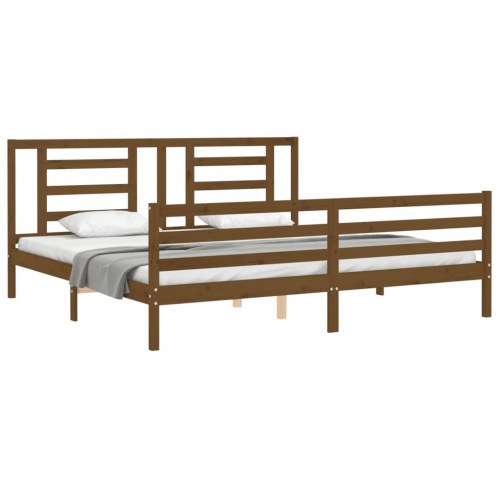 Sengeramme med sengegavl 200x200 cm massivt træ gyldenbrun
