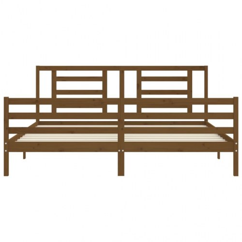 Sengeramme med sengegavl 200x200 cm massivt træ gyldenbrun