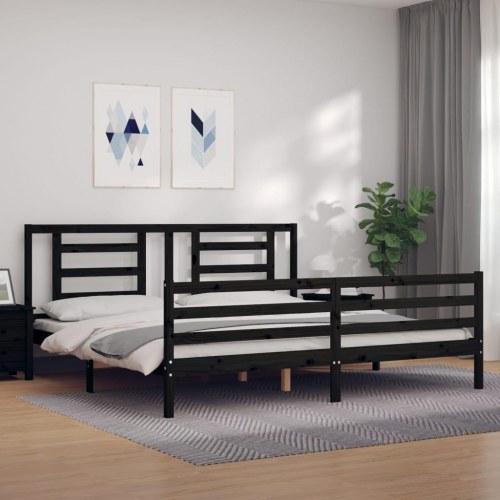 Sengeramme med sengegavl 200x200 cm massivt træ sort