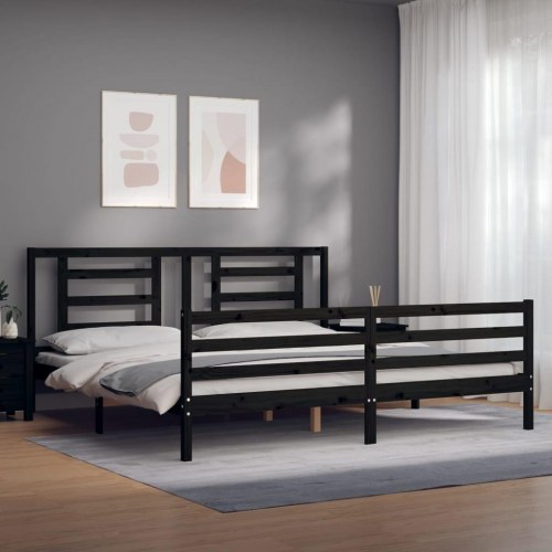 Sengeramme med sengegavl 200x200 cm massivt træ sort