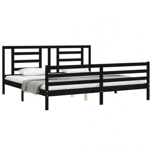 Sengeramme med sengegavl 200x200 cm massivt træ sort
