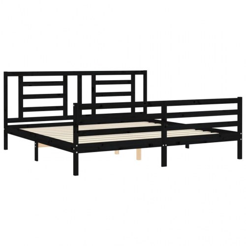 Sengeramme med sengegavl 200x200 cm massivt træ sort