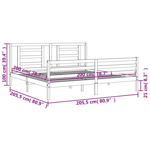 Sengeramme med sengegavl 200x200 cm massivt træ sort