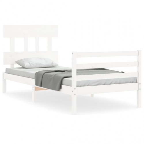 Sengeramme med sengegavl 100x200 cm massivt træ hvid