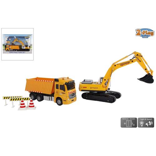 2-Play lastbil 17 cm med gravemaskine (22 cm)