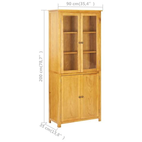 Bogreol med 4 låger 90x35x200 cm massivt egetræ og glas