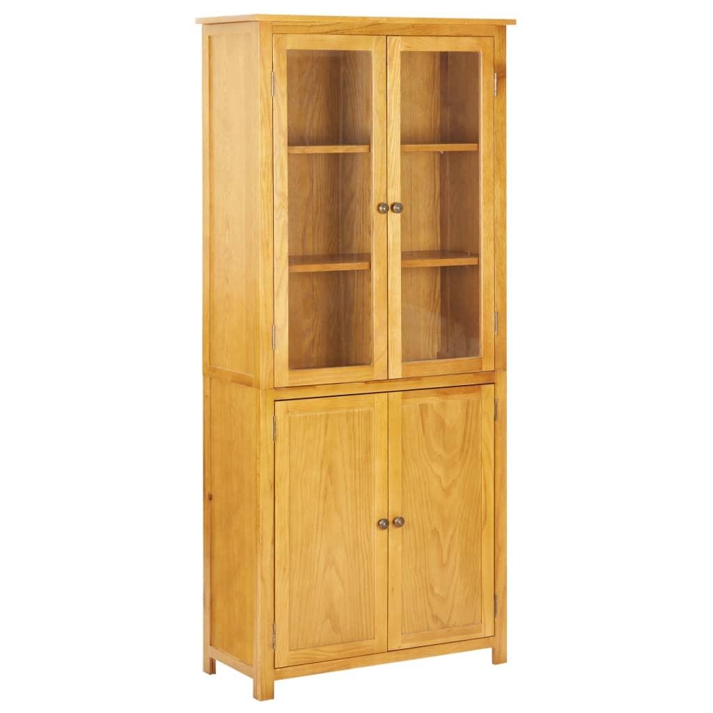 Bogreol med 4 låger 80x35x180 cm massivt egetræ og glas