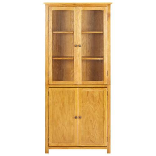 Bogreol med 4 låger 80x35x180 cm massivt egetræ og glas