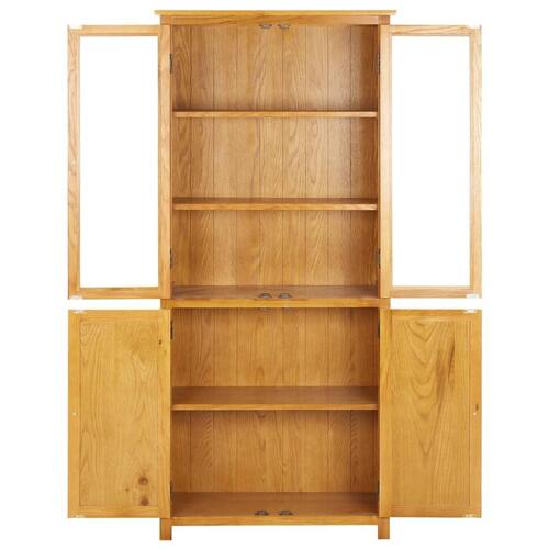 Bogreol med 4 låger 80x35x180 cm massivt egetræ og glas