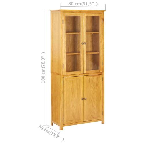 Bogreol med 4 låger 80x35x180 cm massivt egetræ og glas