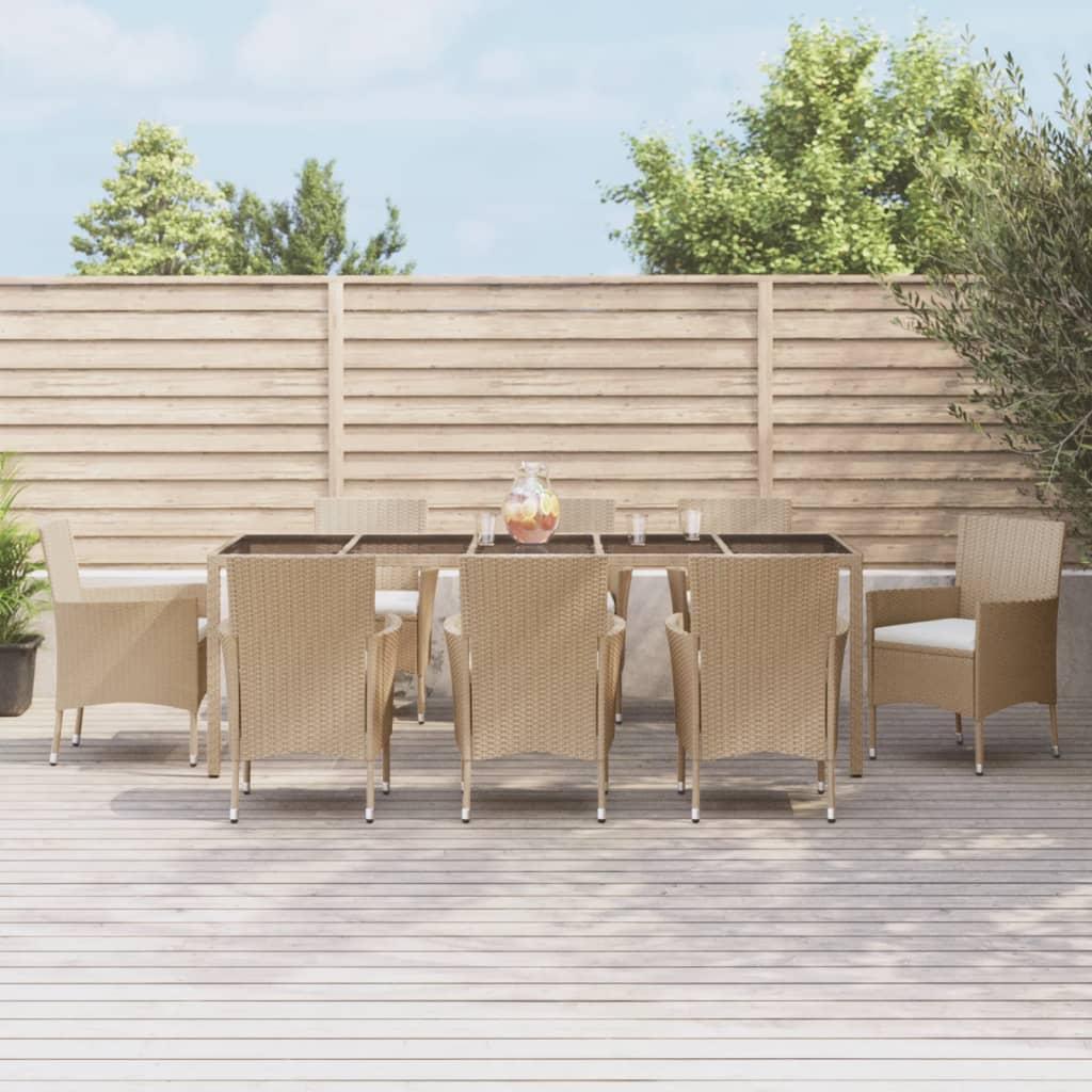 Spisebordssæt Til Haven 3 Dele Med Hynder Polyrattan Beige - 8 / 250 cm bordlængde