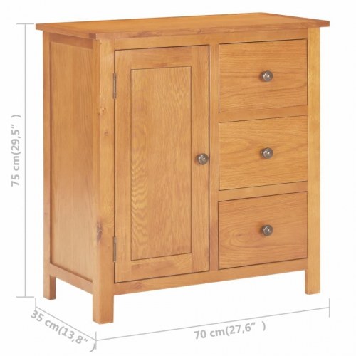 Skænk 70 × 35 × 75 cm i massivt egetræ - 1 låge og 3 skuffer