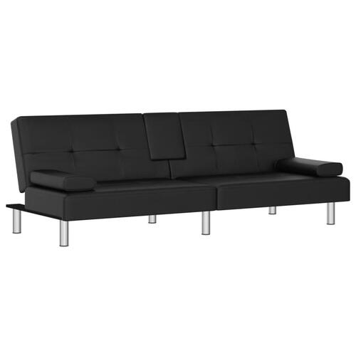 Sovesofa med kopholdere kunstlæder sort