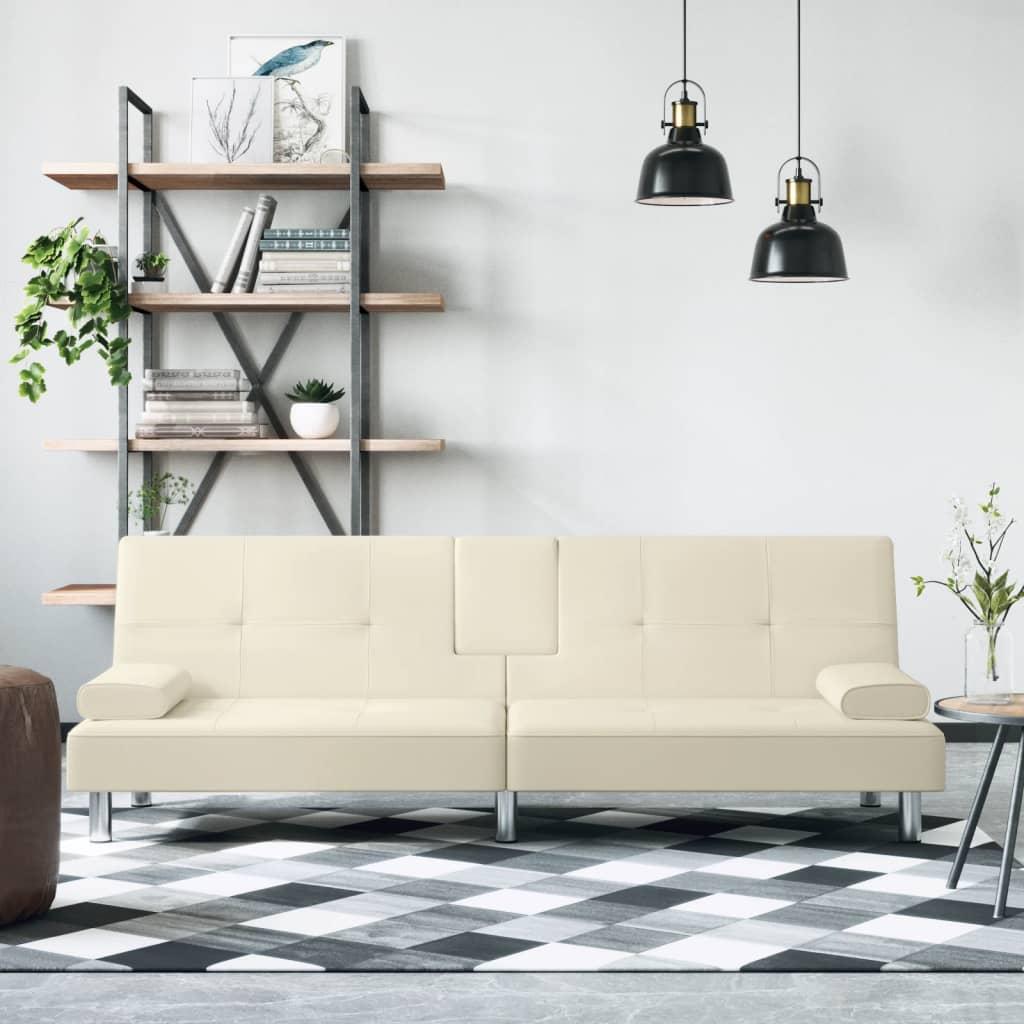Sovesofa med kopholdere i kunstlæder - cremefarvet