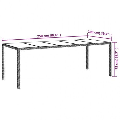Havebord i polyrattan 250 x 100 x 75 cm - hvid/sort
