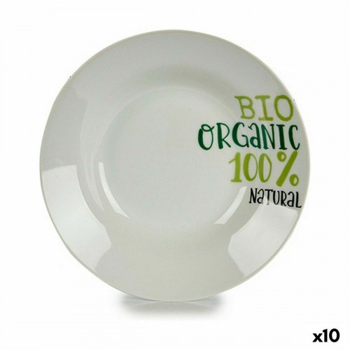 Dyb tallerken i porcelæn - Organic, hvid/grøn, Ø 20,6 cm (10 stk)