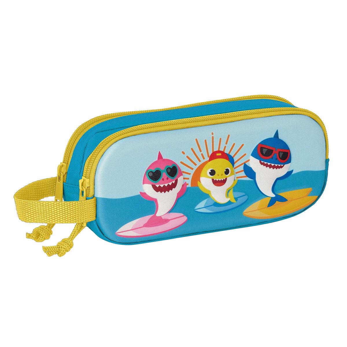 Baby Shark dobbelt penalhus med 3D-detaljer - blå 21 × 8 × 6 cm