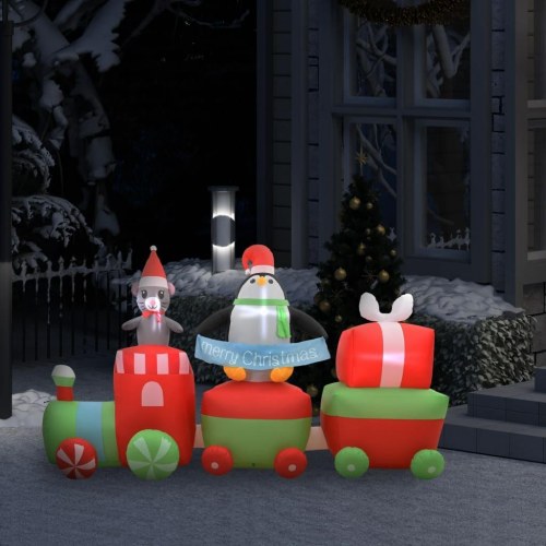 Juledekoration oppustelig pingvin & mus på tog LED IP44 350 cm