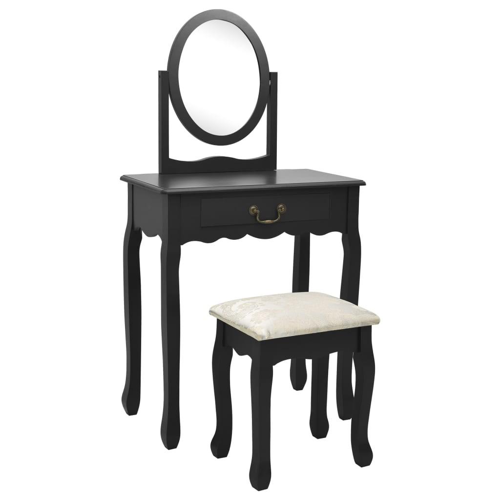 Kosmetikbord med taburet 65x36x128 cm kejsertræ MDF sort