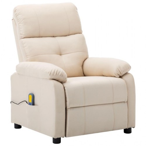 Massagestol i stof - cremefarvet, manuel recliner med 6-punkts vibration