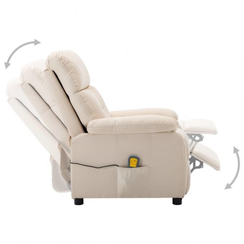 Massagestol i stof - cremefarvet, manuel recliner med 6-punkts vibration