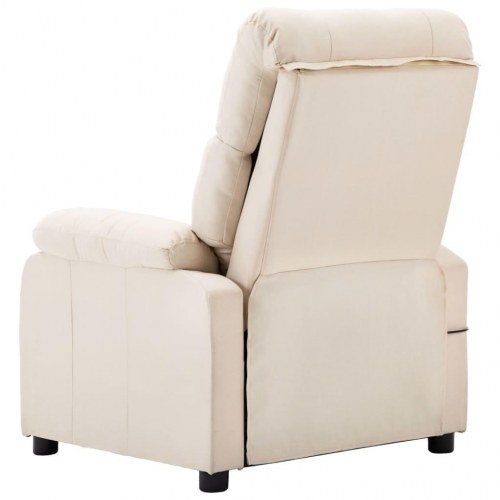 Massagestol i stof - cremefarvet, manuel recliner med 6-punkts vibration