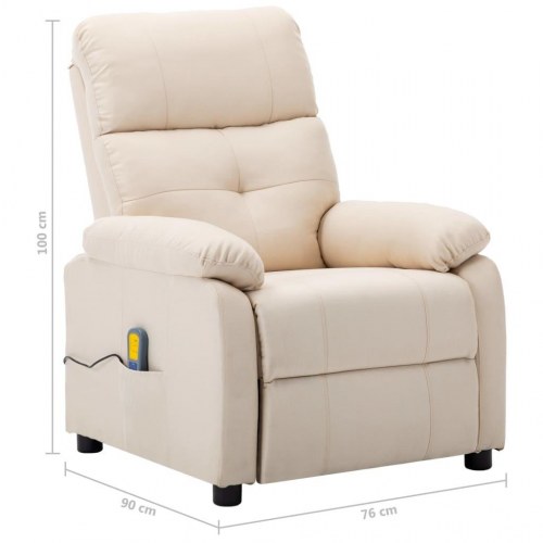 Massagestol i stof - cremefarvet, manuel recliner med 6-punkts vibration