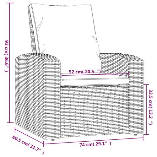 Positionsstol med hynder polyrattan lysebrun