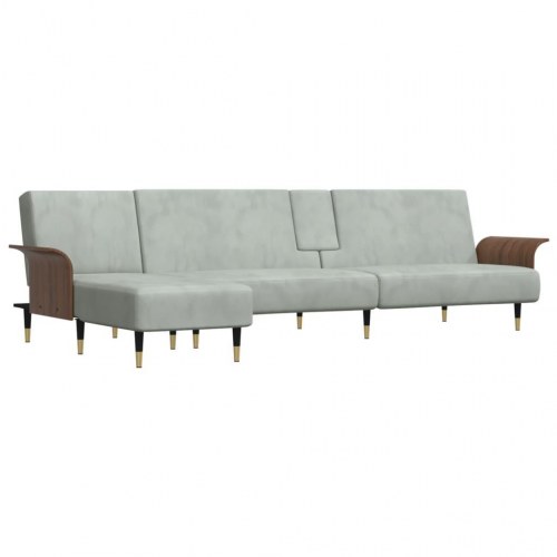 L-formet sovesofa 279x140x70 cm velour lysegrå