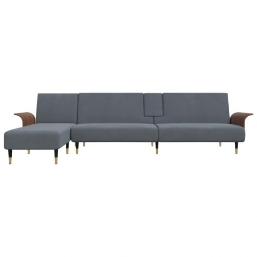 L-formet sovesofa i velour - mørkegrå, 279×140×70 cm