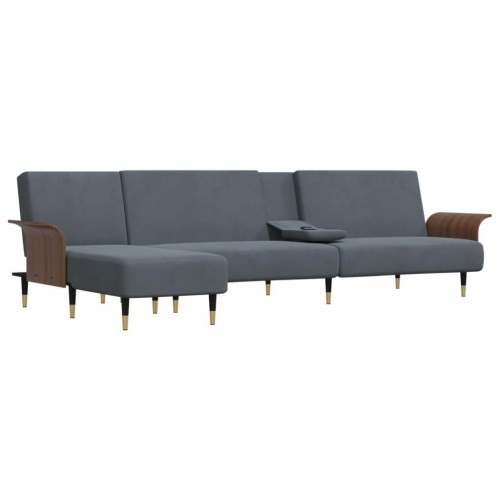 L-formet sovesofa i velour - mørkegrå, 279×140×70 cm
