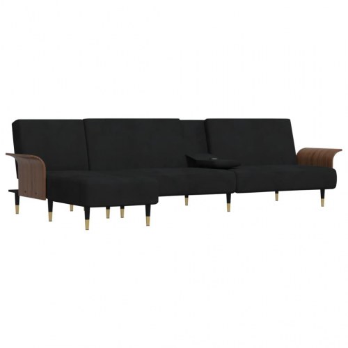 L-formet sovesofa 279x140x70 cm velour sort