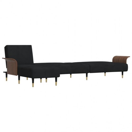 L-formet sovesofa 279x140x70 cm velour sort