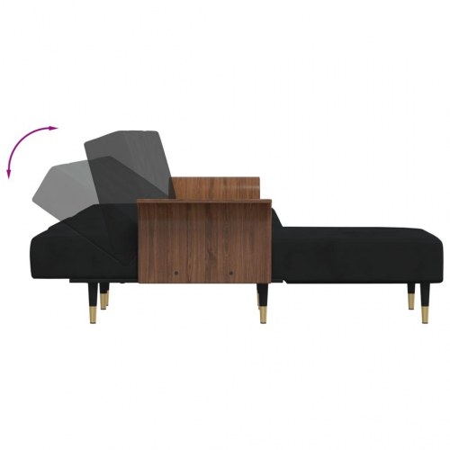 L-formet sovesofa 279x140x70 cm velour sort