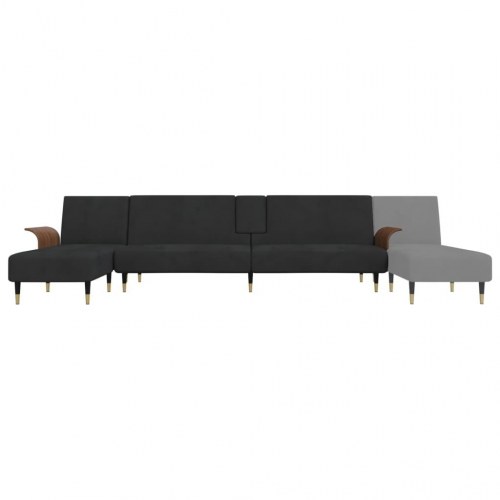 L-formet sovesofa 279x140x70 cm velour sort